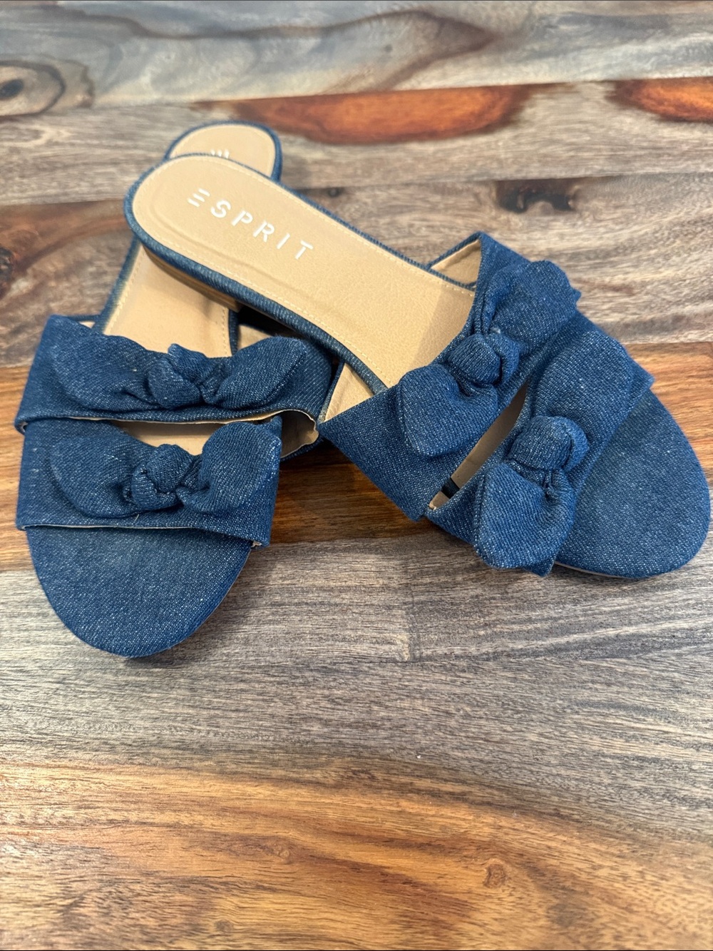 Esprit Denim Knot Slide Sandals - Navy Blue